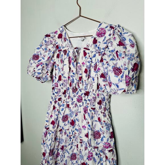 DEREK LAM COLLECTIVE White Purple Pink Floral Smocked Puff Sleeve Dress Size 48 - Picture 7 of 12